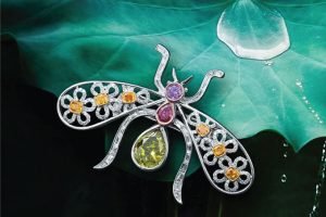 A butterfly made of colored diamonds